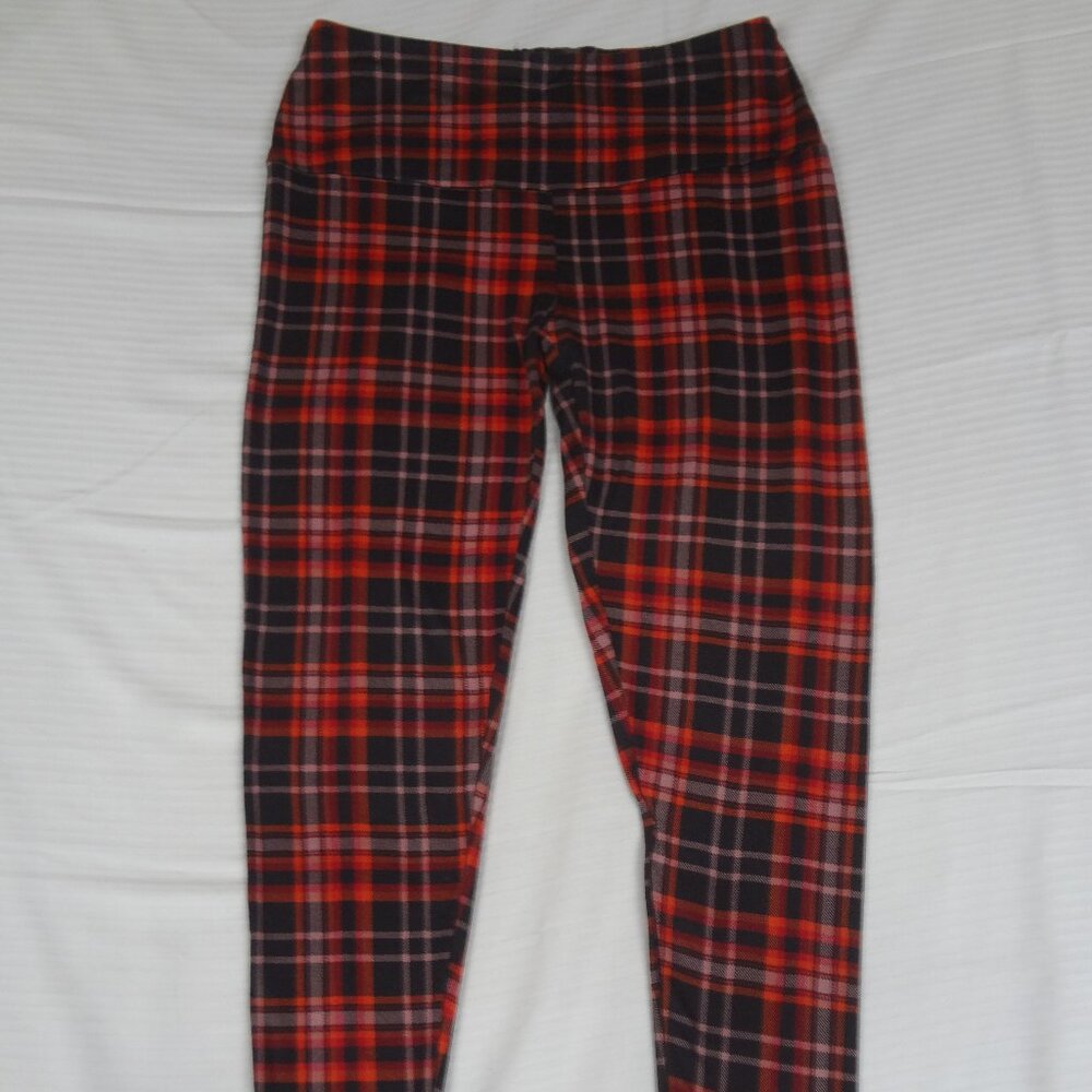 EYE CANDY RED BLACK PLAID WOMENS STRETCH LEGGINGS WOMENS LARGE L446
